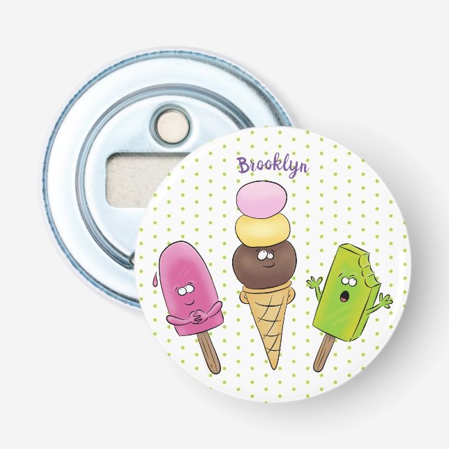 Cute funny ice cream popsicle cartoon trio bottle opener (Front)