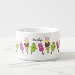 Cute funny ice cream popsicle cartoon trio bowl