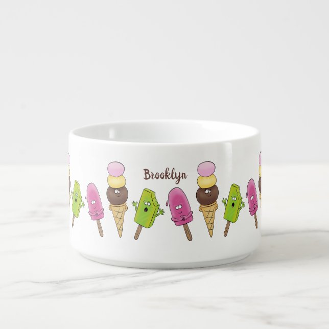 Cute funny ice cream popsicle cartoon trio bowl (Center)