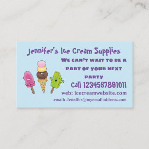 Cute funny ice cream popsicle cartoon trio business card