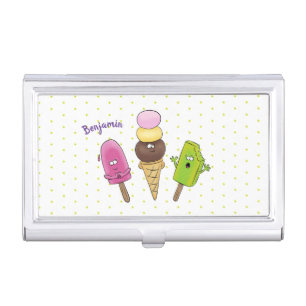 Cute funny ice cream popsicle cartoon trio business card case