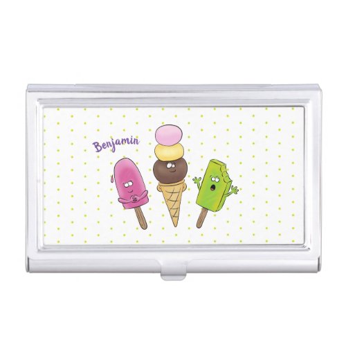 Cute funny ice cream popsicle cartoon trio business card case