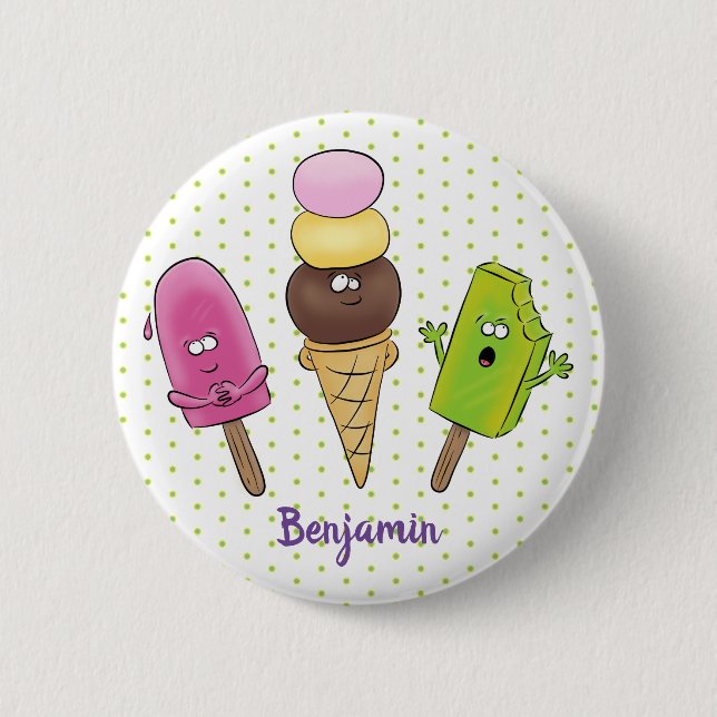 Cute funny ice cream popsicle cartoon trio button (Front)