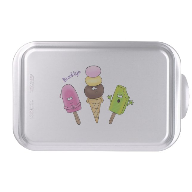 Cute funny ice cream popsicle cartoon trio cake pan (Front)