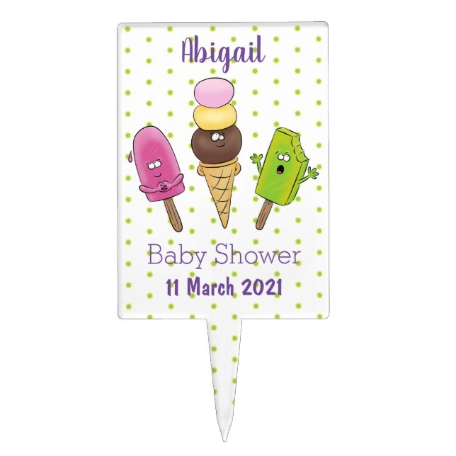Cute funny ice cream popsicle cartoon trio cake topper (Front)
