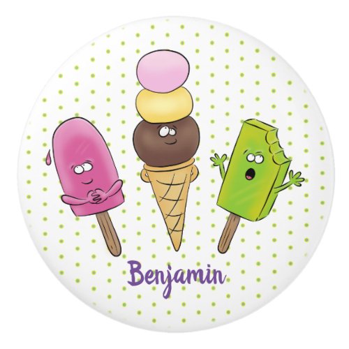 Cute funny ice cream popsicle cartoon trio ceramic knob