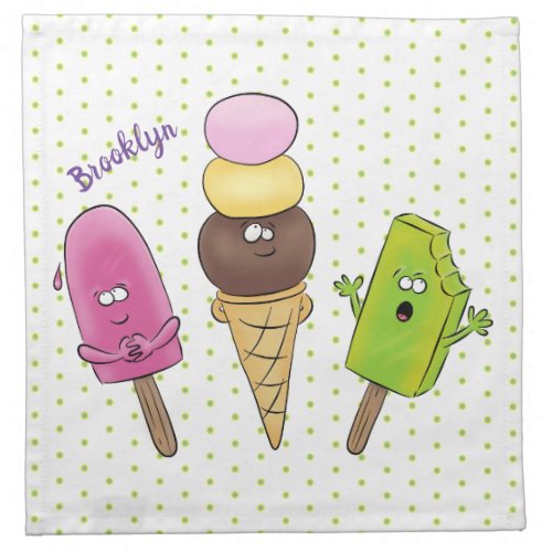 Cute funny ice cream popsicle cartoon trio cloth napkin