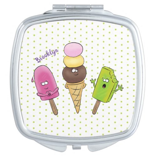 Cute funny ice cream popsicle cartoon trio compact mirror