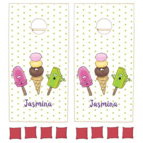 Cute funny ice cream popsicle cartoon trio cornhole set
