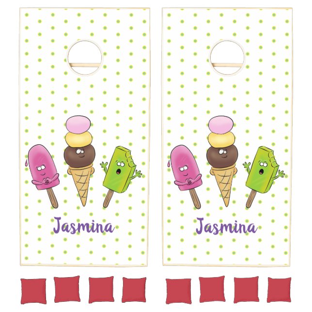 Cute funny ice cream popsicle cartoon trio cornhole set (Set)