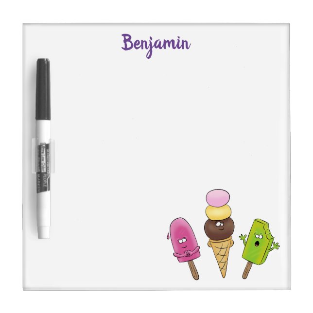 Cute funny ice cream popsicle cartoon trio dry erase board (Front)