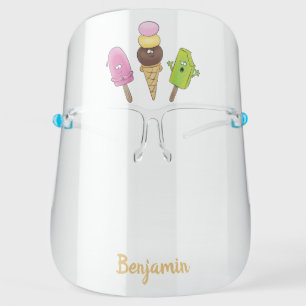 Cute funny ice cream popsicle cartoon trio face shield