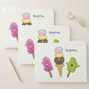 Cute funny ice cream popsicle cartoon trio file folder