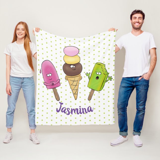 Cute funny ice cream popsicle cartoon trio fleece blanket (In Situ)