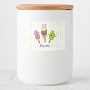 Cute funny ice cream popsicle cartoon trio food label