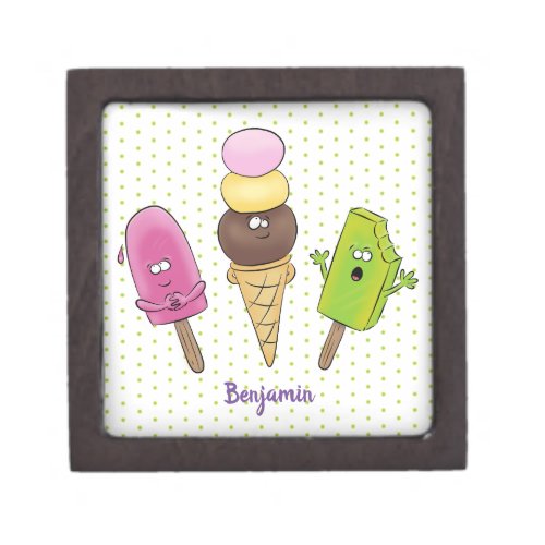 Cute funny ice cream popsicle cartoon trio gift box