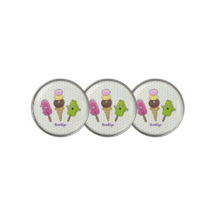 Cute funny ice cream popsicle cartoon trio golf ball marker