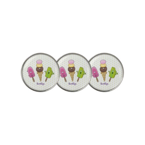 Cute funny ice cream popsicle cartoon trio golf ball marker