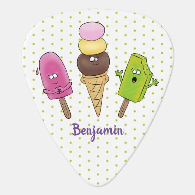 Cute funny ice cream popsicle cartoon trio  guitar pick (Front)