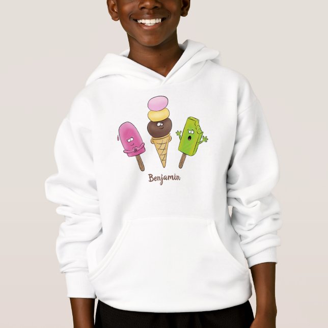 Cute funny ice cream popsicle cartoon trio hoodie (Front)