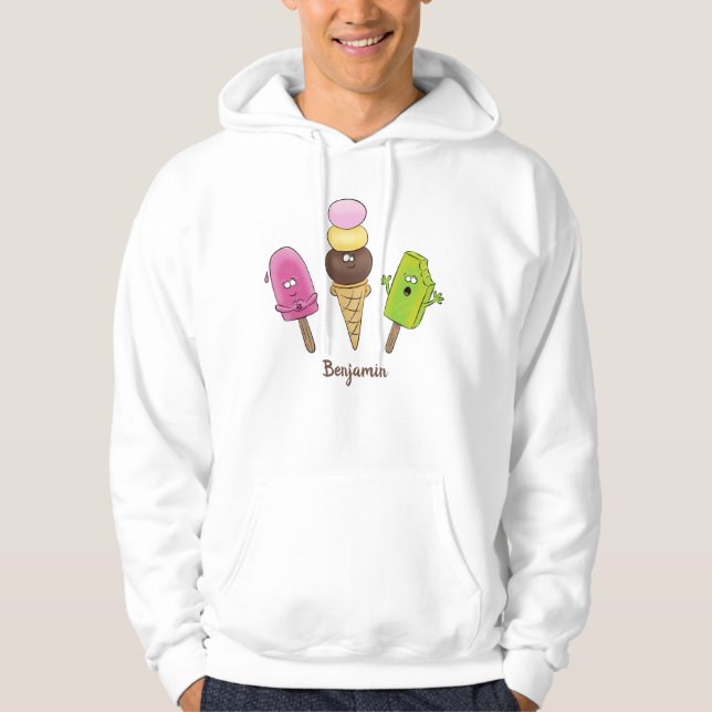 Cute funny ice cream popsicle cartoon trio hoodie (Front)