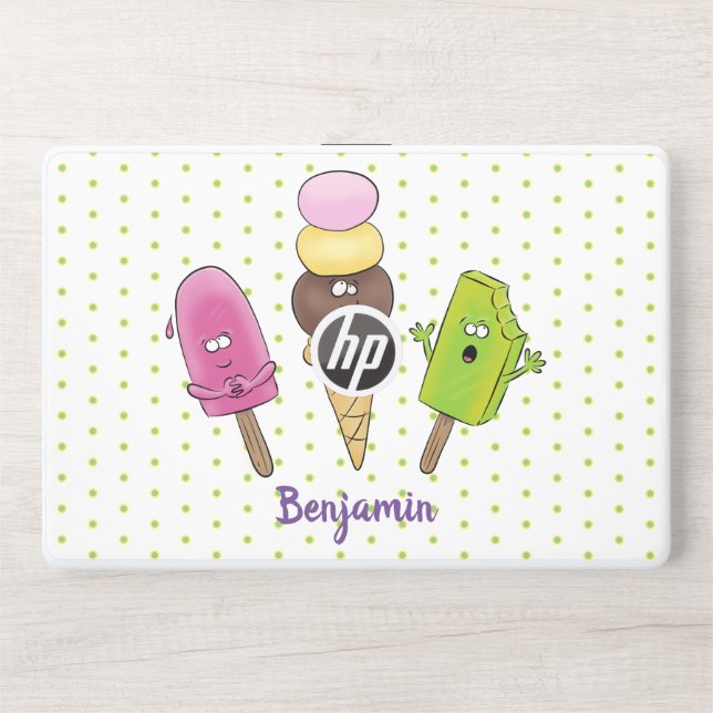 Cute funny ice cream popsicle cartoon trio HP laptop skin (Front)