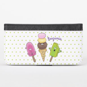 Cute funny ice cream popsicle cartoon trio iPhone x wallet case