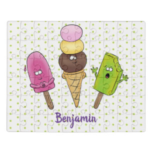 Cute funny ice cream popsicle cartoon trio jigsaw puzzle
