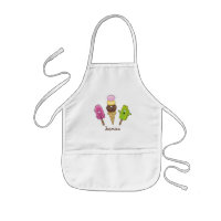 Cute funny ice cream popsicle cartoon trio kids' apron