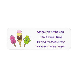 Cute funny ice cream popsicle cartoon trio label
