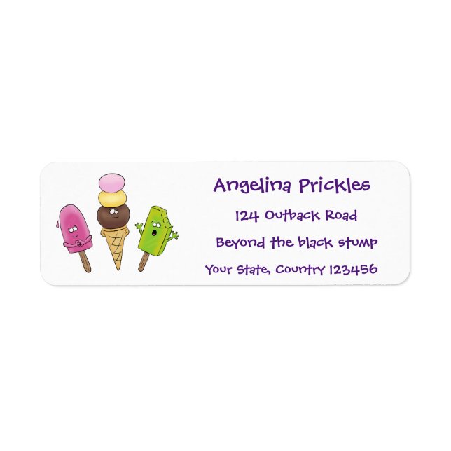 Cute funny ice cream popsicle cartoon trio label (Front)