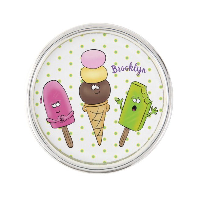 Cute funny ice cream popsicle cartoon trio lapel pin (Front)