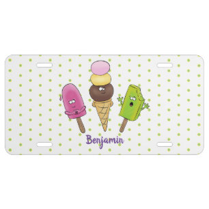 Cute funny ice cream popsicle cartoon trio license plate