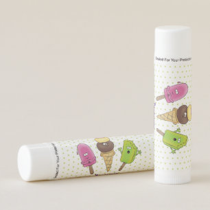 Cute funny ice cream popsicle cartoon trio lip balm