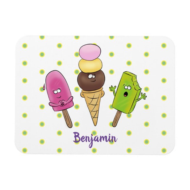 Cute funny ice cream popsicle cartoon trio magnet (Horizontal)