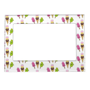 Cute funny ice cream popsicle cartoon trio magnetic frame