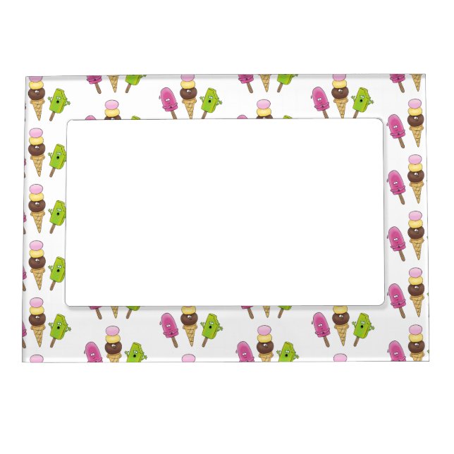 Cute funny ice cream popsicle cartoon trio magnetic frame (Front)