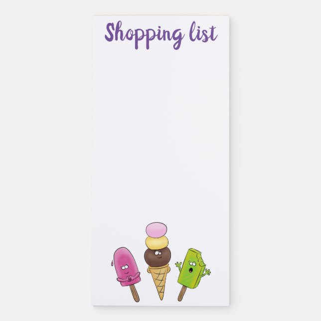 Cute funny ice cream popsicle cartoon trio magnetic notepad (Front)