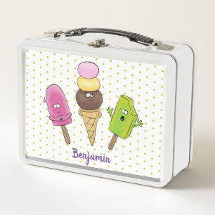 Cute funny ice cream popsicle cartoon trio metal lunch box