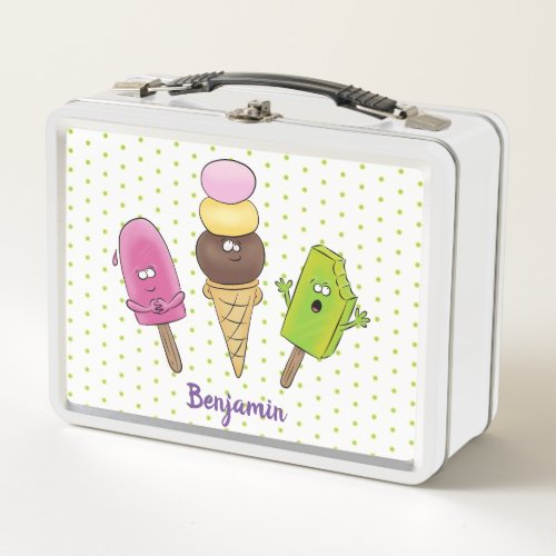 Cute funny ice cream popsicle cartoon trio metal lunch box