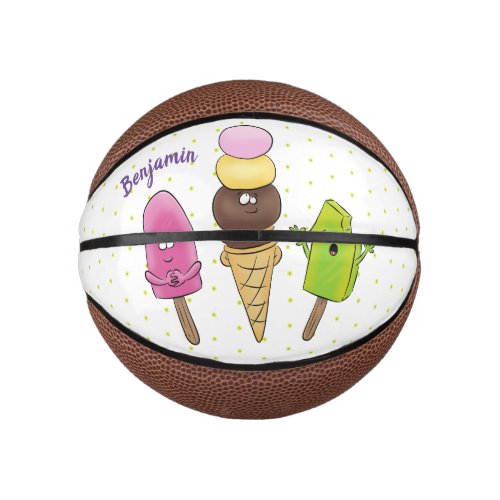 Cute funny ice cream popsicle cartoon trio mini basketball