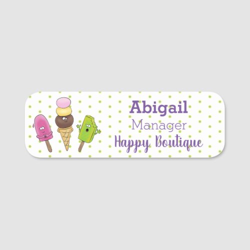 Cute funny ice cream popsicle cartoon trio name tag