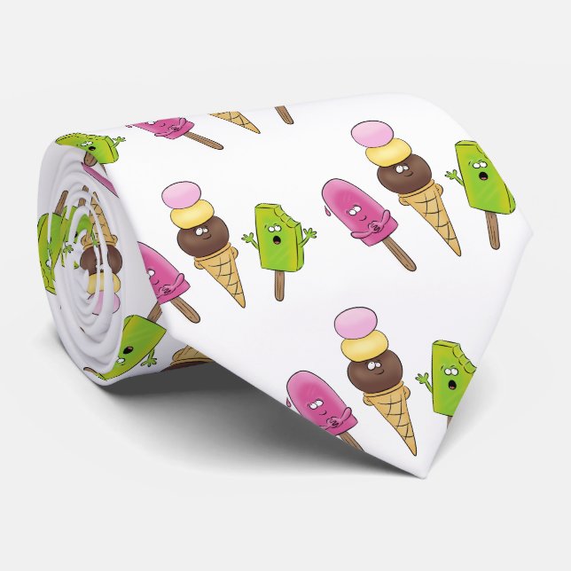 Cute funny ice cream popsicle cartoon trio neck tie (Rolled)