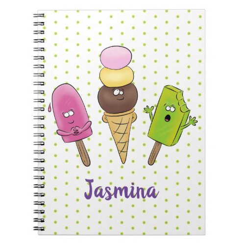 Cute funny ice cream popsicle cartoon trio notebook