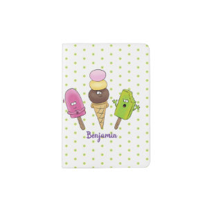 Cute funny ice cream popsicle cartoon trio passport holder