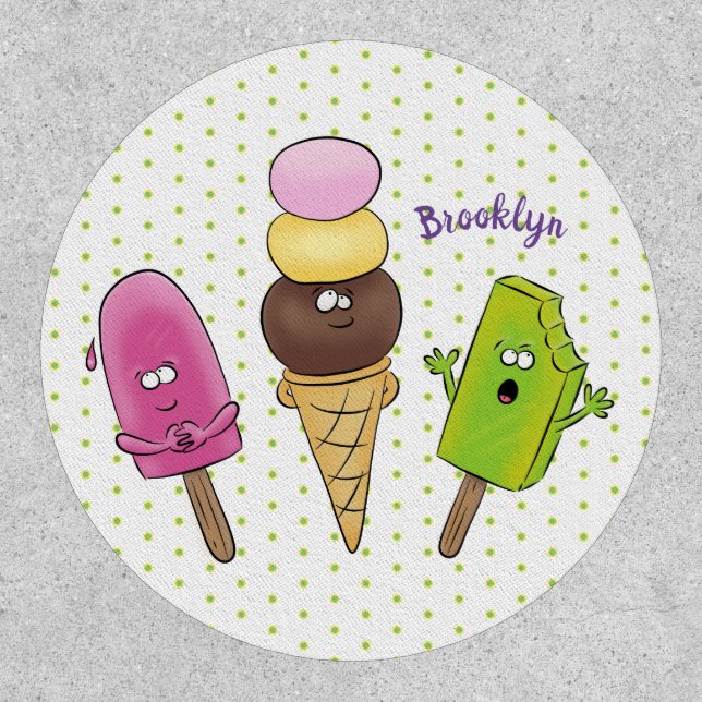 Cute funny ice cream popsicle cartoon trio patch (Front)