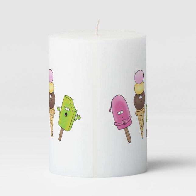Cute funny ice cream popsicle cartoon trio pillar candle (Back)