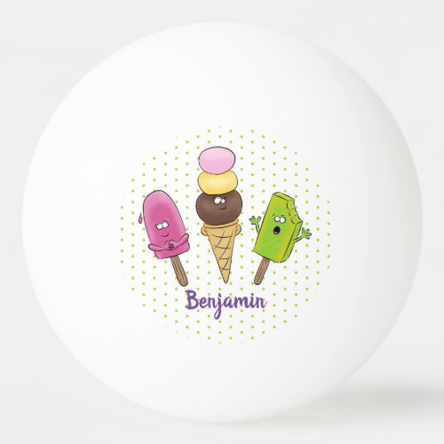 Cute funny ice cream popsicle cartoon trio ping pong ball