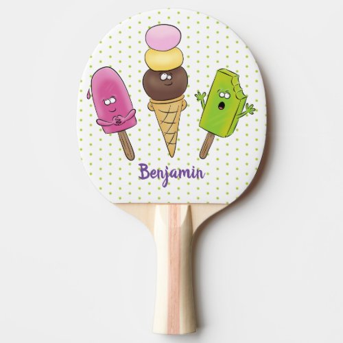 Cute funny ice cream popsicle cartoon trio ping pong paddle