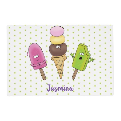 Cute funny ice cream popsicle cartoon trio placemat